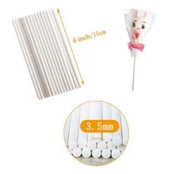 200 Count White Lollipop Sticks,6-Inch Paper Sticks Sucker Stick For Cake Pops,Cupcake Toppers,Candy Melt,Chocolate,Cookie,Dessert(Dia 3.5mm)
