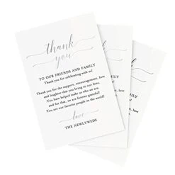 Wedding Reception Thank You Cards, Pack Of 50 Real SILVER Foil Cards, Great Addition To Your Table Centerpiece, Place Setting, Wedding Decorations, Each Card Is 4x6, Made In The USA