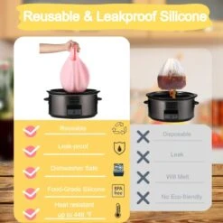 Silicone Slow Cooker Liners 2 Pack, Reusable Cooking Bags Fit For Crockpot & Hamilton Beach 6QT - 8QT, Slow Cooker Accessories For Oval & Round Pot, Pink & Yellow -Wilton Shop 41Gtqabpk5L
