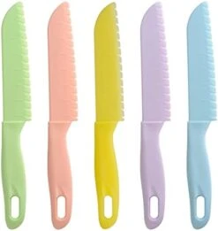 5 Pieces Kids Kitchen Knife Set, Toddler’Plastic Kitchen Knife Set - Kids Safe Cooking Knives, Chef Nylon Knife/Children's Fruit Knife, Cake Knife，Bread Knife, Lettuce Knife Or Salad Knife -Wilton Shop 41Gw423TYBL. AC