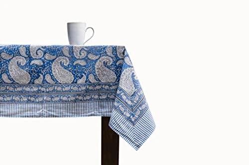 Cotton Tablecloth, Handblock Print Rectangle Blue Table Cloth For Kitchen Dinning Tabletop Decoration Parties Weddings Thanksgiving Christmas (60 X 108 Inches) 3 Cotton Tablecloth, Handblock Print Rectangle Blue Table Cloth For Kitchen Dinning Tabletop Decoration Parties Weddings Thanksgiving Christmas (60 X 108 Inches)