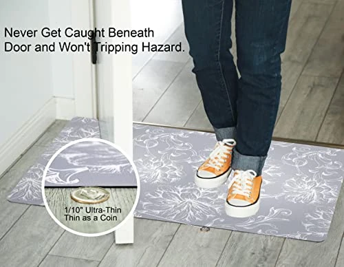 Cosilyt 1/10 Inch Ultra Thin Front Door Mat Rug Indoor Entrance Inside Non Slip, Large Waterproof Rubber Kitchen Rug And Interior Home Washable Door Mat, 24"×35", Baroque Grey 4 Cosilyt 1/10 Inch Ultra Thin Front Door Mat Rug Indoor Entrance Inside Non Slip, Large Waterproof Rubber Kitchen Rug And Interior Home Washable Door Mat, 24"×35", Baroque Grey - Image 2