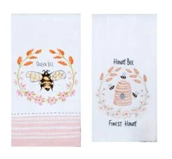 Kay Dee Designs Bee Inspired Queen Bee Dual Purpose Terry Towel And Embroidered Flour Sack Towel, Honey Bees Finest Honey Cheerful Kitchen Dishtowel Set For Cleaning, Drying, Polishing And Baking