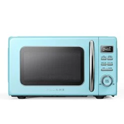 GLCMKZ07BER07 Retro Countertop Microwave Oven With Auto Cook & Reheat, Defrost, Quick Start Functions, Easy Clean With Glass Turntable, Pull Handle.7 Cu Ft, Blue