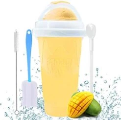 Slushy Cup - Tik Tok Magic Quick Frozen Smoothie Cup, Double Layer DIY Homemade Slushy Maker Cup, Food Grade Silicone Slushie Maker Cup With Spoon & Cleaning Brush For Kids, Birthday Gift - Blue -Wilton Shop 41HSjDQ9EL. AC