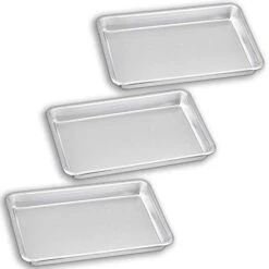 Aluminum Sheet Pan Set, Non-Toxic, Microwave Safe, Bakeware For Baking, Grilling, Kneading. Heavy-Gauge, High Heat Tolerance, Reusable Small Baking Sheet, 3 Set For, Commercial And Home Use, Non Stick
