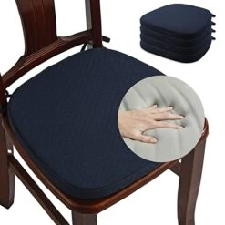 Luxury 100% Pure Memory Foam Chair Cushions 4 Pack, Jacquard 16" U-Shape Comfortable Dining Chair Pads, Removable Slip Resistant Kitchen Chair Seat Cushions, (Set Of 4, Navy Blue)