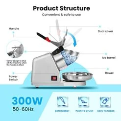 VIVOHOME Electric Dual Blades Ice Crusher Shaver Snow Cone Maker Machine Silver 143lbs/hr With Ice Pick For Home And Commercial Use -Wilton Shop 41I3psXMPkL