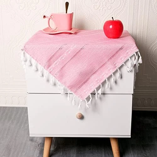 Solid Color Tassel Heavy Weight Cotton Linen Tablecloth For Rectangle Table (Square, 54 X 54 Inch, Gray) 8 Solid Color Tassel Heavy Weight Cotton Linen Tablecloth For Rectangle Table (Square, 54 X 54 Inch, Gray) - Image 6