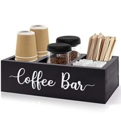 Zingoetrie Coffee Bar Wooden Box Coffee Station Organizer Coffee Bar Pod Holder Storage Accessories For Coffee Counter Farmhouse Kitchen Decor - Black