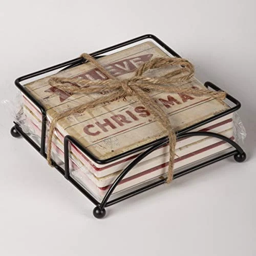 By Kathy 35940 Absorbent Stone Coaster Set, Believe 4 By Kathy 35940 Absorbent Stone Coaster Set, Believe - Image 2