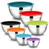 Stainless Steel Mixing Bowls With Lids, 7-Piece Metal Nesting Bowls With Colorful Airtight Lids For Saving Storage Space, Size 7, 4.5, 3, 2.1, 1.5, 1.2, 0.7QT, Great For Baking/Cooking/Prepping -Wilton Shop 41J4npkfbEL