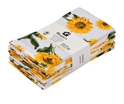 [20x20] Cloth Napkins Set Of 12 Cotton, Dinner Napkins Cloth Washable, Sunflower Print Premium Over Sized Cloth Napkins With Mitered Corners, Ultra Soft, Durable Hotel Quality