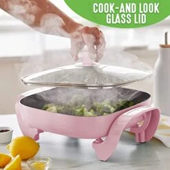 12-inch Nonstick Square Electric Skillet - With Glass Lid, Dishwasher Safe, Pink 13 12-inch Nonstick Square Electric Skillet - With Glass Lid, Dishwasher Safe, Pink -Wilton Shop 41Jcl62ZY0L