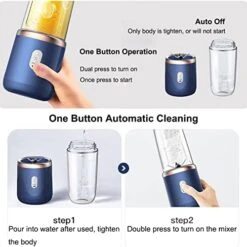 400ml/14OZ Portable Blender With 6 Stainless Steel Blades Juice Mixer Machine USB Recharging Smoothie Vegetables Fruits Mixing Juicer + Sport Cup With Lid - Sapphire Blue