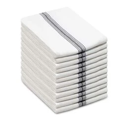 - Scandia Stripe 12 Pack - Pure Cotton - Professional Commercial Restaurant Grade Kitchen Dish Tea Towel Cloth Napkins - Low Lint Sturdy Weave - Reusable - 16x28-30 Ounces - Charcoal