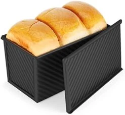 Flexzion Pullman Loaf Pan With Lid Bread Loaf Pan For Homemade Bread 1lb Dough Capacity Black Corrugated Square Bread Mold, Cake, Sandwich Sourdough, Toast Form Pullman Bread Pan With Lid (2 Pack) -Wilton Shop 41JtkgP6BFL. AC