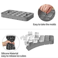 Ice Cube Tray With Lid And Bin, ROTTAY Ice Trays For Freezer, Easy-release 48 Small Nugget Silicone Ice Maker With Ice Bucket, Ice Cube Storage Container Set For Chilled Drink, Cocktail,Gray -Wilton Shop 41K79JJnluL