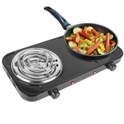Ountertop Burner, Electric Double Burners 2000 Watts, Hot Plate Cooktop With 5 Temperature Control And Non Slip Rubber Feet, Portable Coil Heating Stove Countertop RV Hotplate For Home Or Dorm, Easy To Clean (Black 2)