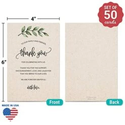 Thank You Table Place Setting Cards (Set Of 50) Greenery Placecards 4x6 Wedding, Party, Retirement, Graduation, Birthday, Shower, Baby, Bridal - Made In USA – Rustic Kraft Tan Green Leaves