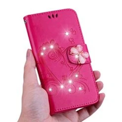 Galaxy Note 9 Case,Shiny Butterfly Rhinestone Emboss Love Floral Pu Leather Diamond Bling Wallet Strap Case With Card Holder Magnetic Flip Cover Compatible With Samsung Galaxy Note 9,rosy -Wilton Shop 41KIoQitQpL