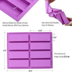 2 Pcs Large Rectangle Silicone Mold, Cereal Bar Molds, 8 Cavities Energy Bar Maker Baking Pan For Muffin Brownie Cornbread Cheesecake Pudding Cake And Soap, 10.5x 8.35x 0.8 Inch -Wilton Shop 41Kotdq6FYL