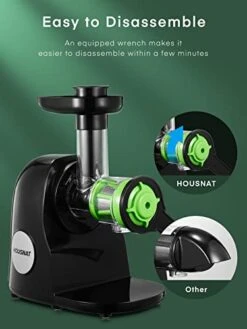 Juicer Machines, HOUSNAT Professional Celery Slow Masticating Juicer Extractor Easy To Clean, Cold Press Juicer With Quiet Motor And Reverse Function For Fruit & Vegetable, Brushes & Recipes Included, Black -Wilton Shop 41KxXtZ5PEL