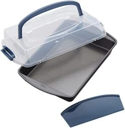 Wilton Perfect Results Non-Stick Oblong Cake Pan With Lid And Cutter, 3-Piece Set & Perfect Results Premium Non-Stick Bakeware Cookie Baking Sheets Set, 2-Piece, Steel -Wilton Shop 41L6l8GtYRL. AC