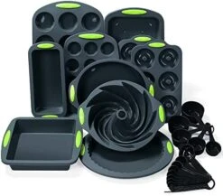 Encounter 27 In 1 Silicone Baking Set - 10 Silicone Baking Cake Pan, Silicone Cake Molds, Baking Sheet, Donut Pan, Silicone Muffin Pan With Measuring Cups And Spoons Set -Wilton Shop 41L8jEFmL. AC