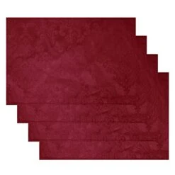 Caiden Elegance Damask Fabric Placemats (Set Of 4), 13" X 19", Cranberry