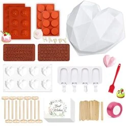 Silicone Chocolate Molds Set,Large Breakable Heart Mold,2.6inch Hot Cocoa Bomb Mold,Round Oreo Molds For Baking,Popsicle Cakesicle Molds,Letter Molds,Great Gift For Summer Vacation,Birthday