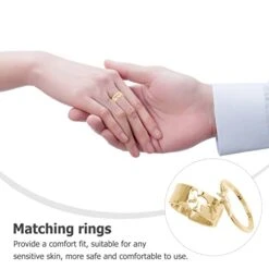 Holibanna Couples Rings Ring Sets Matching Couple Rings Set: Golden Alloy Finger Rings Open Band Rings For Him Her Wedding Engagement Jewelry Holiday Birthay Gift Friendship Rings Ring Sets -Wilton Shop 41LhyvqA4RL