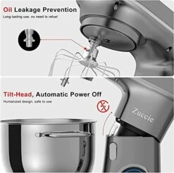 3-IN-1 Stand Mixer, 660W Mixers Kitchen Electric Stand Mixer Include 8.5QT Bowl, Dough Hook, Beater, Whisk & Splash Guard, 6-Speed Dough Mixer For Most Home Cooks (Gray) -Wilton Shop 41LnwLo3SsL