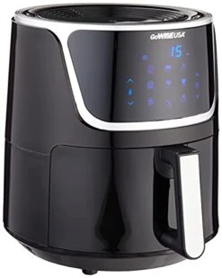 GoWISE USA GW22956 7-Quart Electric Air Fryer With Dehydrator & 3 Stackable Racks, Led Digital Touchscreen With 8 Functions + Recipes, 7.0-Qt, Black/Silver