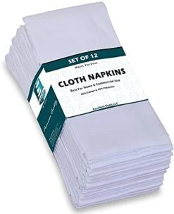 Cloth Napkins (12 Pack, White)- Fabric Napkins 18" X 18" - Poly Cotton Dinner Napkins-Reusable Restaurant Napkins-Table Napkins- Weddings Napkins.