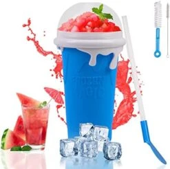 QCLTY Slushy Maker Cup, DIY Homemade Slushy Squeeze Cup 500ML- TIK TOK Quick Frozen Magic Cup Double Layer Squeeze Slushie Cup With Lid & Straw For Milk Shake, Smoothies, Ice Cream (Blue) -Wilton Shop 41MAgFvyRIL. AC