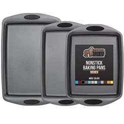 Non Stick Jelly Roll Baking Pans, Thick Warp Proof, 3 Piece, Durable Silicone Handles, Kitchen Oven Pan Bakeware Set, Cooking, Roasting Sets, Easy Clean, Set Of 3, Black