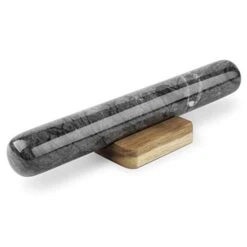 French Rolling Pin, 12 Inch Black Marble Rolling Pins For Baking With Wooden Base Holder Stand - Non-Stick Baking Roller For Baking Fondant, Crust, Pastry, Cookies, Pizza, Pasta