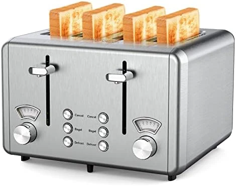 HALL 4 Slice Toaster Stainless Steel,Toaster-6 Bread Shade Settings,Bagel/Defrost/Cancel Function With Dual Control Panels,Extra Wide Slots,Removable Crumb Tray,for Various Bread Types 1500W 9 HALL 4 Slice Toaster Stainless Steel,Toaster-6 Bread Shade Settings,Bagel/Defrost/Cancel Function With Dual Control Panels,Extra Wide Slots,Removable Crumb Tray,for Various Bread Types 1500W - Image 7