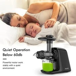 Juicer Machines, NXONE Cold Press Juicer For Vegetable And Fruit, Slow Masticating Juicer With 3 Speed Modes, Slow Juicer With Quiet Motor & Reverse Function, Easy To Clean With Brush, Black -Wilton Shop 41MelkZz93L
