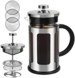 French Press Coffee Maker 12 Ounce Stainless Steel With Borosilicate Glass Heat Resistant 4 Level Filtration System For Brew Coffee & Tea Dishwasher Safe 350ml (12oz, Stainless Black) -Wilton Shop 41Mfb xtOKL. AC