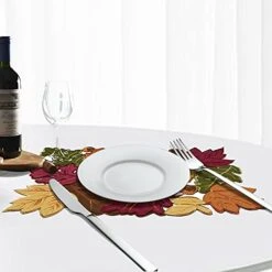 4 PCS Thanksgiving Placemats For Dining Table, 13 X 19 Inch Set Of 4 Embroidered Maple Leaves Table Mats For Fall, Harvest Applique Leaf For Autumn Decorations -Wilton Shop 41MseLpGN7L