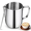 Milk Frothing Pitchers 12oz, Stainless Steel Espresso Steaming Pitchers With Decorating Pen Coffee Milk Frother Cup With Scale Cappuccino Latte Art Barista Steam Pitchers Milk Frother Cup -Wilton Shop 41MsxiiU6IL