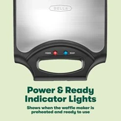 Bella Classic Waffle Iron, 4 Square Belgian Waffle Maker, Non-stick Extra Large Plates For Easy Cleanup, Cool Touch Handles, Stainless Steel, Black, 1400W -Wilton Shop 41N9JKCZy3L
