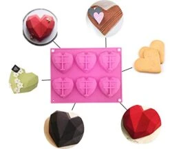 Silicone Heart Molds,2 PCS Heart Silicone Mold 6 Cavities,Heart Shaped Silicone Mold,Chocolate Mold 3D Diamond Heart,Baking Mold Cake Mold Tray For Baking,Handmade Soap Mold Candy Making Set(Pink) -Wilton Shop 41NZz5U8XSL
