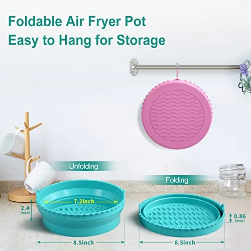 Silicone Air Fryer Liners, 2 Pack Foldable Air Fryer Pot Reusable 8.5" Food Safe Air Fryer Silicone Basket Easy Clean Air Fryer Accessories For 5Qt / Bigger Air Fryers (8.5 Inch, Pink+Green) 4 Silicone Air Fryer Liners, 2 Pack Foldable Air Fryer Pot Reusable 8.5" Food Safe Air Fryer Silicone Basket Easy Clean Air Fryer Accessories For 5Qt / Bigger Air Fryers (8.5 Inch, Pink+Green) - Image 2