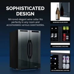12 Bottle/ 39 Can Wine Cooler Refrigerator | Shadow Series | Dual Temperature Zones, Freestanding Mirrored Wine And Beverage Fridge With Double-Layer Tempered Glass Door & Compressor Cooling -Wilton Shop 41OOuR0gaLL