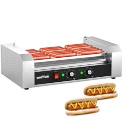 Hot Dog Grill Machine, Commercial Electric Hot Dog Roller Sausage Machine Hot-dog 7 Roller Grill Cooker Machine (silver)