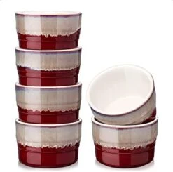 9 OZ Oven Safe Stoneware Ramekins, LOVECASA Creme Brulee Souffle Dishes Ramekins For Baking, Bakeware Set Bowls For Creme Brulee Puddings, Set Of 6, 3.8 X 2.7 Inches, Red And Gray, Mother's Day Gift -Wilton Shop 41OXG1hWZKL. AC