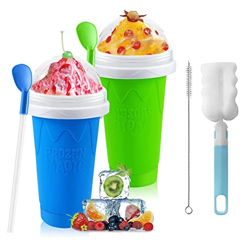 2PC Slushie Maker Cup,DIY Frozen Magic Slushy Cup,Double Layers Silica Smoothie Pinch Ice Cup,Quick Cooling Cup Homemade Milk Shake Ice Cream Maker (Blue+Green) 4 2PC Slushie Maker Cup,DIY Frozen Magic Slushy Cup,Double Layers Silica Smoothie Pinch Ice Cup,Quick Cooling Cup Homemade Milk Shake Ice Cream Maker (Blue+Green) - Image 2